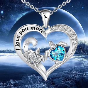 Exquisite Fashion Women Creative Heart Shaped Turtle Necklace Mother Child Turtle Sapphire Pendant Engagement Necklace Women Animal Jewelry Party Anniversary Gift