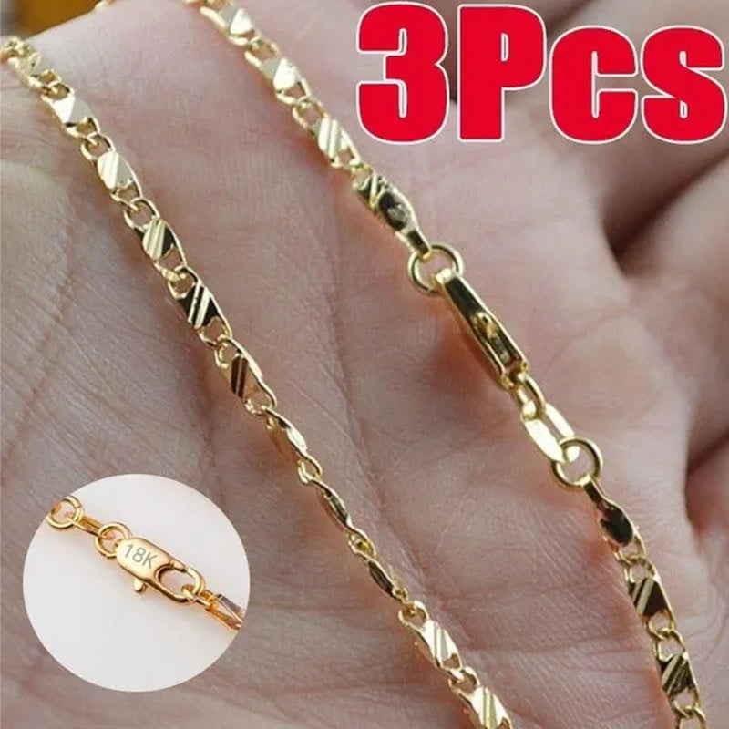 1Pc/3Pcs Men'S Women'S 16-30 Inch European Fashion Luxury Solid Chain Necklace Bridal Wedding Engagement High Jewelry Gifts