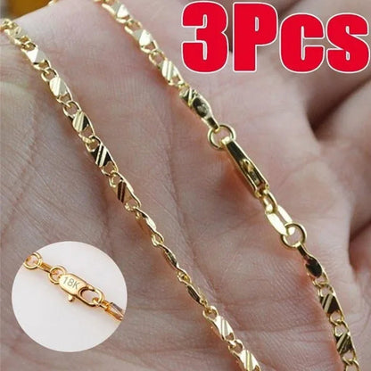 1Pc/3Pcs Men'S Women'S 16-30 Inch European Fashion Luxury Solid Chain Necklace Bridal Wedding Engagement High Jewelry Gifts