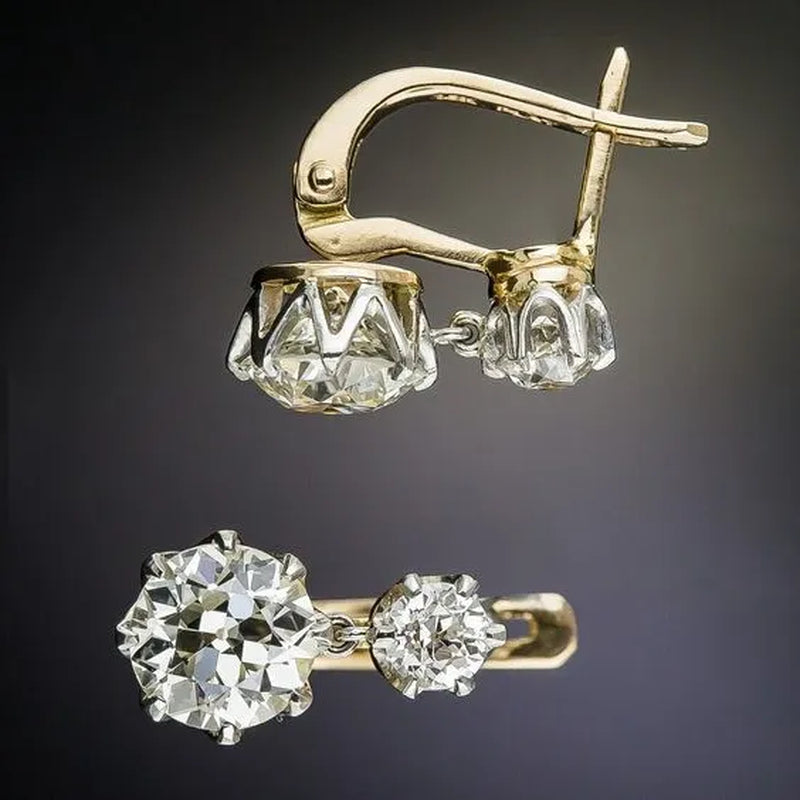 Unique and rare 18 K Yellow Gold Filled White Sapphire Diamond Earrings Dangle Hoop Earring Anniversary Proposal Gift Party Engagement Wedding Jewelry