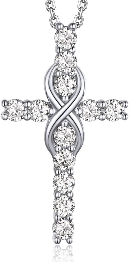 Cross Necklace Silver, Christian Gifts for Women Men, Moissanite Necklace for Him, 925 Sterling Silver Cross Necklace Birthday Fathers Day Christmas Gifts