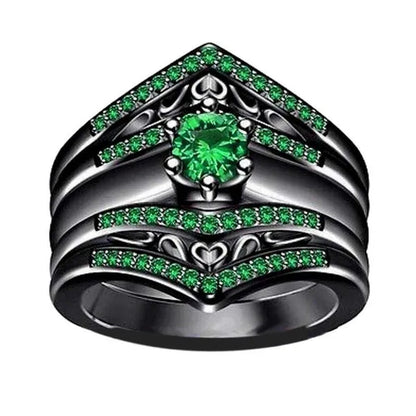 Sz6-12 Couple Rings Green Fiber Cz Titanium Steel Mens Wedding Bands Black Gold Filled Emerald Womens Wedding Ring Sets