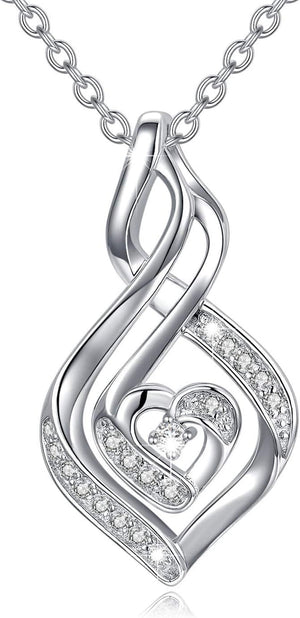 Natural Diamond Infinity Swirl Necklace, Sterling Silver Heart Pendant Necklace Love Jewelry for Her, Mom, Wife, 18"-20"