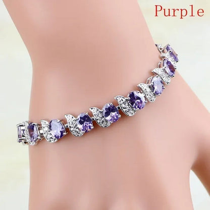 Red Ruby White Topaz 925 Sterling Silver Jewelry Charm Bracelet Christmas Gifts for Women
