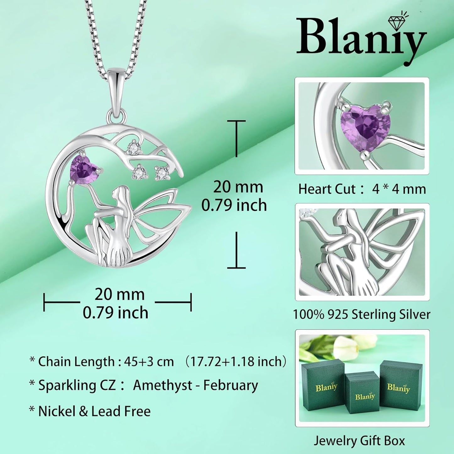 Guardian Angel Necklace for Women 925 Sterling Silver Tree of Life Necklace Birthstone Created Gemstone Pendant Jewelry Gifts for Women