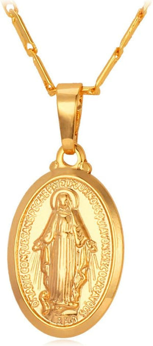 Virgin Mary Necklace 18K Gold Plated Women/Men Christian Jewelry Our Lady of Guadalupe Medal Pendant Mother Mary Necklace