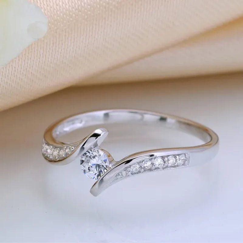 Women Everydaywear ClassicStyle 925 Sterling Silver Diamond Ring