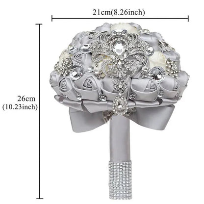 Shiny Luxury Rhinestone Brooch Pendant Wedding Bouquet 21CM Silk Rose Flower Diamond Bridal Bouquet Handmade Bridesmaid Holding Flowers