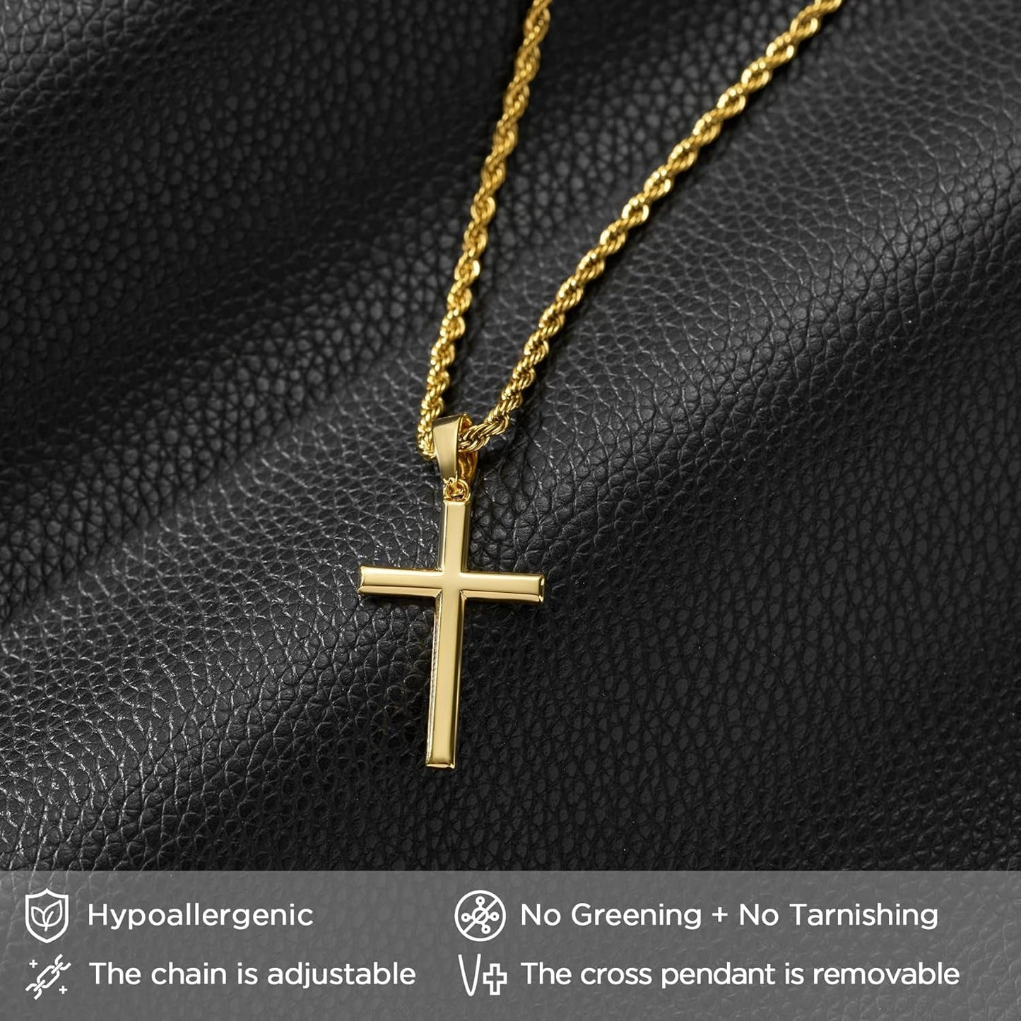 925 Sterling Silver Cross Necklace for Men, Hypoallergenic Cross Pendant with Secure Lobster Clasp, Gold Religious Jewelry Gift for Baptism/Easter/Father'S Day