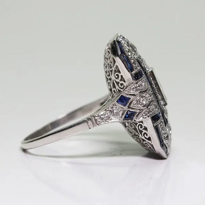 Antique Art Deco 925 Sterling Silver Red Ruby & Diamond Ring