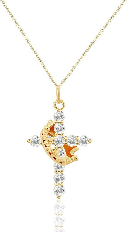 Cross Necklace for Women | Gold Plated Stainless Steel Crown Pendant Necklace with Cubic Zirconia | Trendy Simple Gift