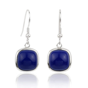 Sterling Silver Square Cabochon Blue Lapis Lazuli Earrings for Classy Women