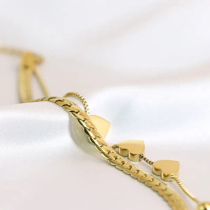 Women's Chain Bracelets 18K Gold Plated Stainless Steel Classic Heart Double Layer Tennis Bracelet Adjustable Bangle for Women