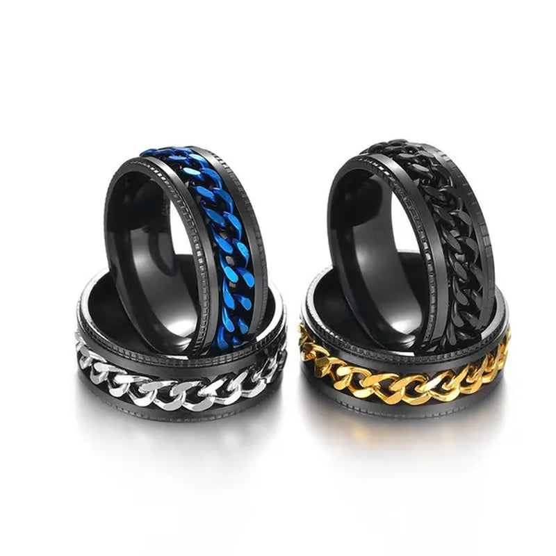 Fashion Punk Stainless Steel 8Mm Rings for Men Chain Rings Biker Grooved Edge, Size 5-13