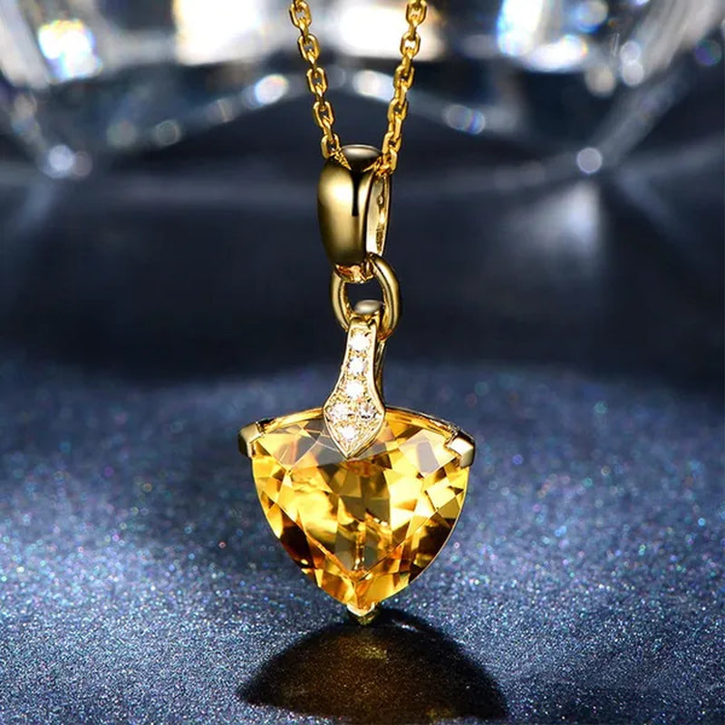 Romantic 18K Golden Plated Copper Setting Heart Shape Citrine Jewelry Set Love Shape Pendant Necklace Heart Micro Inlaid Cubic Zirconia Stud Earrings Butterfly Open-End Ring Flower Bracelets for Women Gifts