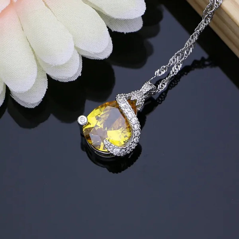 Drop 925 Sterling Silver Jewelry Sets Yellow Topaz for Bride Women Earring Rings Bracelet Fashion Decoration Wedding Jewelry