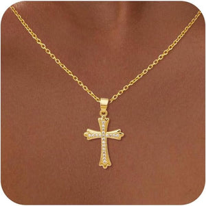 Cross Necklace for Women, 14K Gold Cross Necklaces for Women Trendy Dainty Gold Necklace Pearl Diamond Cross Pendant Necklaces Religious Christian Baptism Faith Jewelry for Woman