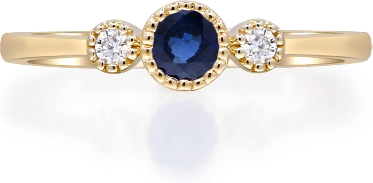 10K Yellow Gold Genuine Blue Sapphire Ring with Diamonds for Women,Ethically, Metal Gemstone Diamond, Sapphire