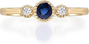 10K Yellow Gold Genuine Blue Sapphire Ring with Diamonds for Women Holiday Gifts | Ethically, Authentically & Organically Sourced (Round-Cut) Shaped Sapphire Jewelry for Her | Sapphire Ring for Women Holiday Gifts