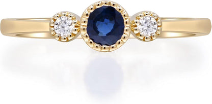 10K Yellow Gold Genuine Blue Sapphire Ring with Diamonds for Women | Ethically, Authentically & Organically Sourced (Round-Cut) Shaped Sapphire Jewelry for Her | Sapphire Ring for Women