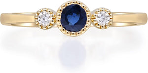 10K Yellow Gold Genuine Blue Sapphire and Natural Diamond (I1) Ring for Women.