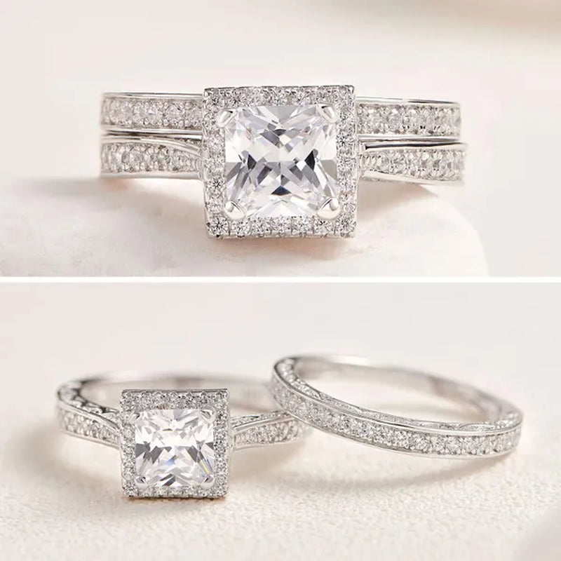 Newshe Vintage Wedding Ring Sets  Engagement Rings for Women Princess Cut AAAAA CZ 925 Sterling Silver Jewelry Gift Sz 4-13