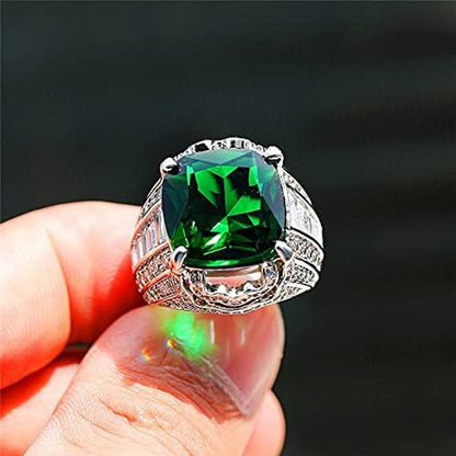 925 Sterling Silver Shiny Full Diamond Emerald Ring Cubic Zirconia Rings Gemstone Ring CZ Diamond Eternity Engagement Wedding Band Ring for Women (US Code 7)