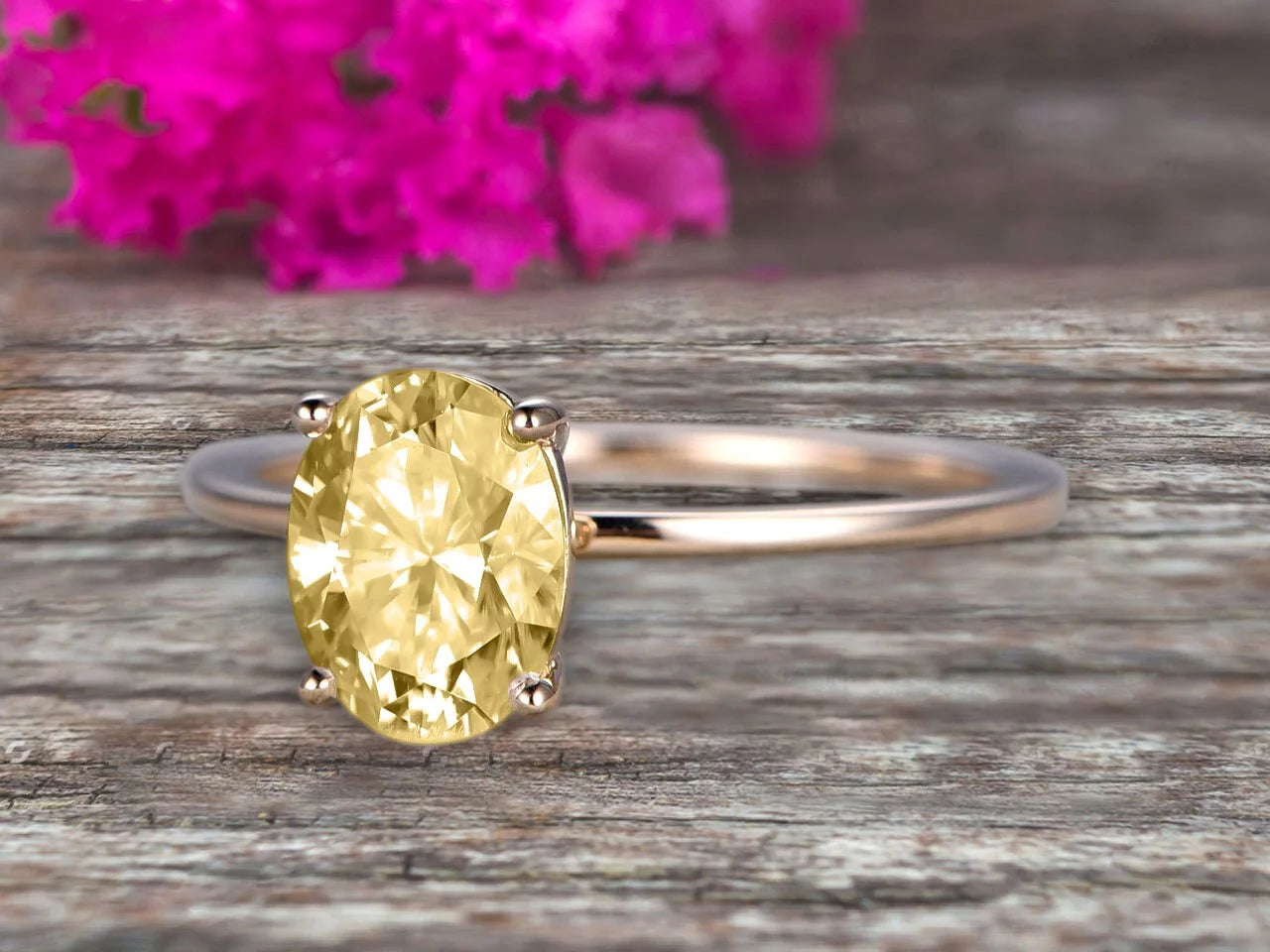 1.25 Carat Classic 8X6Mm Oval Champagne Diamond Moissanite Solitaire Engagement Ring on 10K Yellow Gold