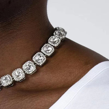 12mm Iced Out Square Tennis Chain Necklace,Diamond Cuban Link Necklace Hip Hop Jewelry with For Men Women Charm Jewelry