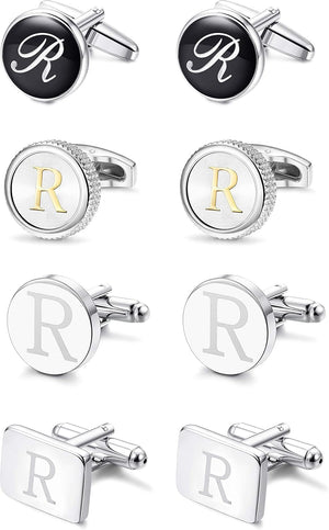 4Pairs Men'S Initial Letter Shirts Cufflinks Engraved Shirt Cufflink Alphabet Set Fashion Dazzle Tuxedo Cufflinks Business Wedding Father'S Daygift
