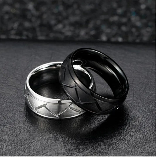 Fashion Creative Black Silver Groove Cut Ring Diagonal Arc Solid Color Ring Engagement Ring Anniversary Gift