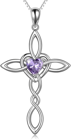 Celtic Knot Cross Pendant Necklace Sterling Silver Religious Irish Infinity Love Heart Irish Celtics Necklace Jewelry Mothers Day Birthday Gifts for Women Girls