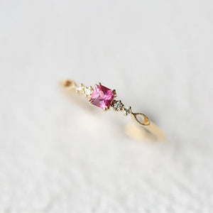 Women Dainty 18k gold plated plated  Quadrate Red Rubine Gemstone Diamond Rings Wedding Engagement Courtship Ring Jewelry
