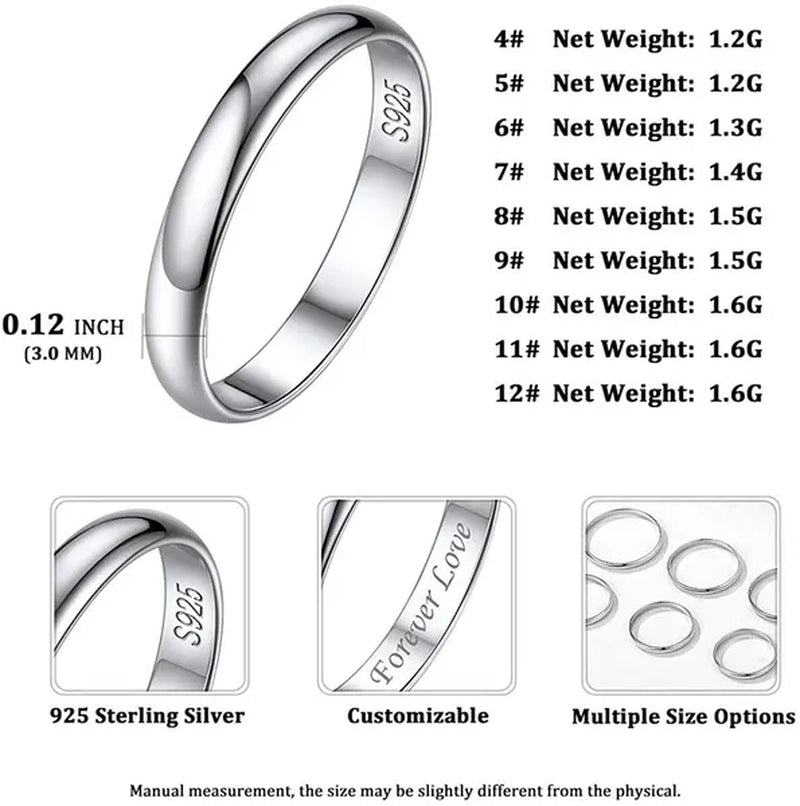 Chicsilver Ring Solid 925 Sterling Silver 2/3Mm Thin Plain Dome High Polish Wedding Band Rings for Him and Her Size 4-12