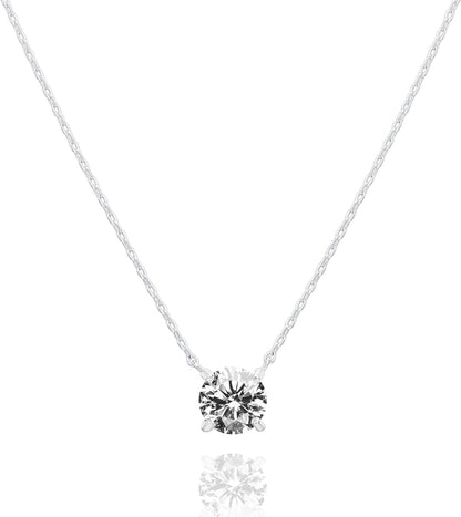 14K Gold Plated Crystal Solitaire 1.5 Carat (7.3Mm) CZ Dainty Choker Necklace | Gold Necklaces for Women
