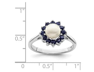 Freshwater Cultured Pearl Ring with Blue Sapphires in Sterling Silver