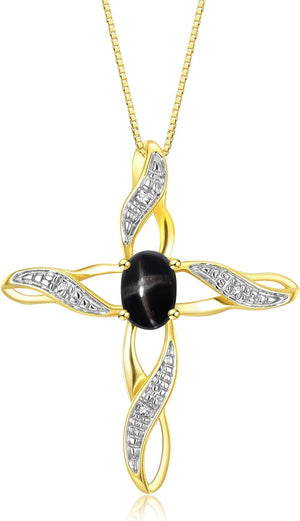 Necklaces for Women Yellow Gold Plated Silver 925 Cross Necklace with Gemstone & Diamonds Pendant with 18" Chain 7X5MM Birthstone Womens Jewelry Silver Necklace for Women Diamond Necklaces for Women