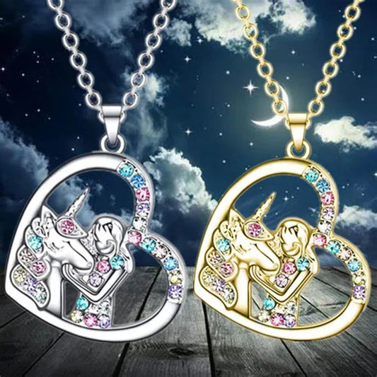 Exquisite Fashion Female Creative Female Unicorn Necklace Color Heart Pendant Unicorn Girl Necklace Engagement Female Classic Jewelry Unicorn Accessories Birthday Party Anniversary Gift