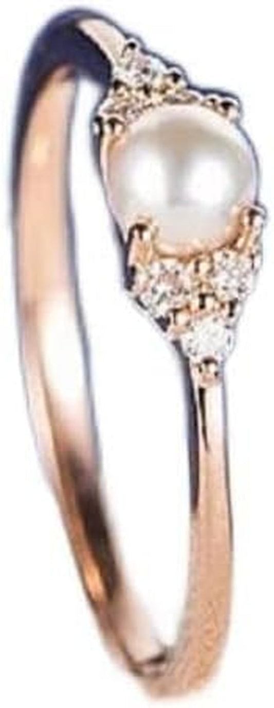 925 Sterling Rose Silver Fresh Water Tiny Pearl Imbue Diamond Close Dainty Simple Design Ring Handmade Polishing Crafted Hypoallergenic Charm Ring Jewelry Elegant Prom Party Size 7