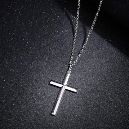 White Gold Plated 925 Solid Sterling Silver High Polished Heavy-Duty Cross Crucifix Pendant Necklace Fine Jewelry Gifts for Him Men Father, Rolo Chain Length 24 INCH/ 60CM