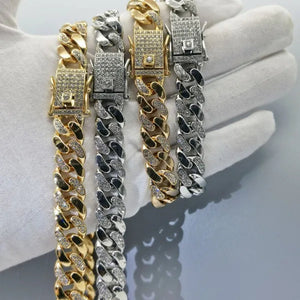 High Quality 12mm Hip Hop Hipster Cuban Chain Diamond Bracelet Men's Jewelry