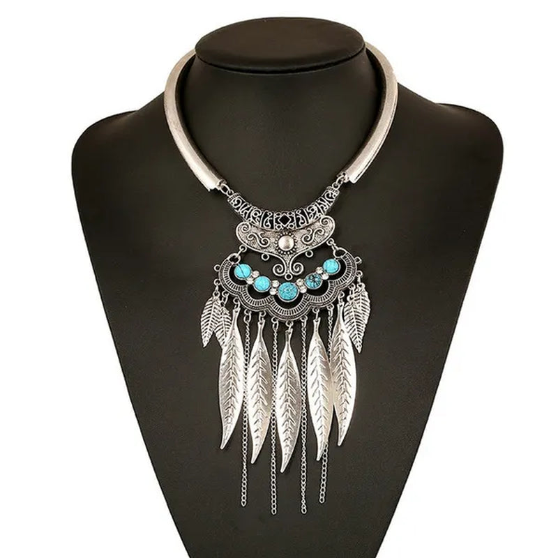 Bohemian Gypsy Ethnic Choker Collar Vintage Leaf Tassel  Maxi Statement Pendant Necklace Jewelry