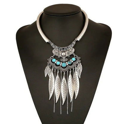 Bohemian Gypsy Ethnic Choker Collar Vintage Leaf Tassel  Maxi Statement Pendant Necklace Jewelry