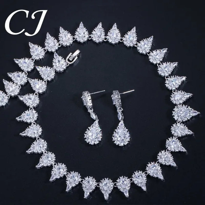 CANDICE Stunning Pave Yellow Citrine Luxury Jewelry Pear Shape CZ Crystal Choker Necklace And Earrings Bride Set for Women Party Wedding Accessories