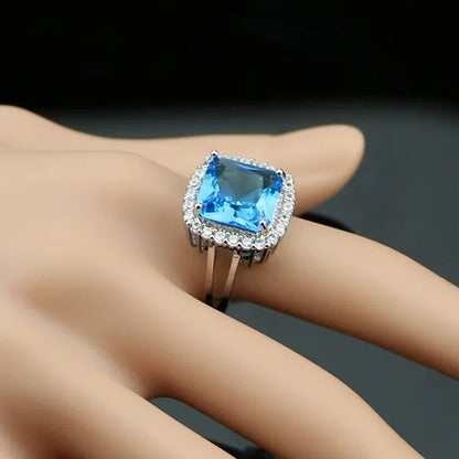 Sky Blue Sapphire White Topaz 925 Silver Jewelry Sets Earrings Pendant Necklace Ring Bracelet for Women Wedding