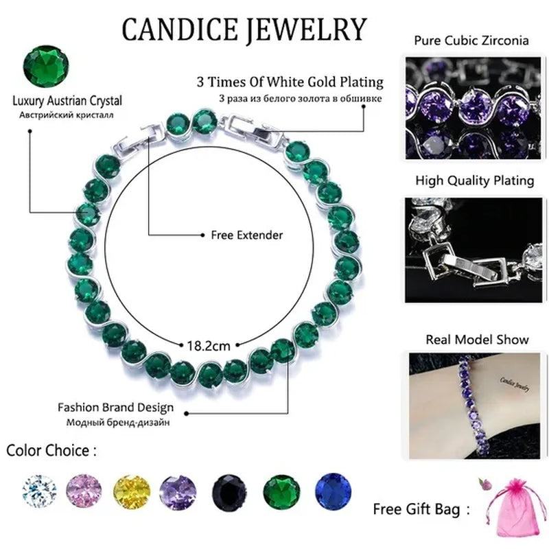 CANDICE White Gold Plated Natural Purple Crystal Bracelets Bangles For Femme Romantic Gift 18CM
