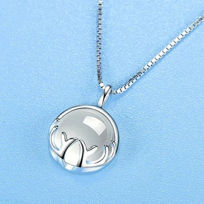 Fine Silver Color  Antlers Shape Bezel Setting Round Cut Moonstone Pendant Necklace for Women Romantic Wedding Jewelry Gift