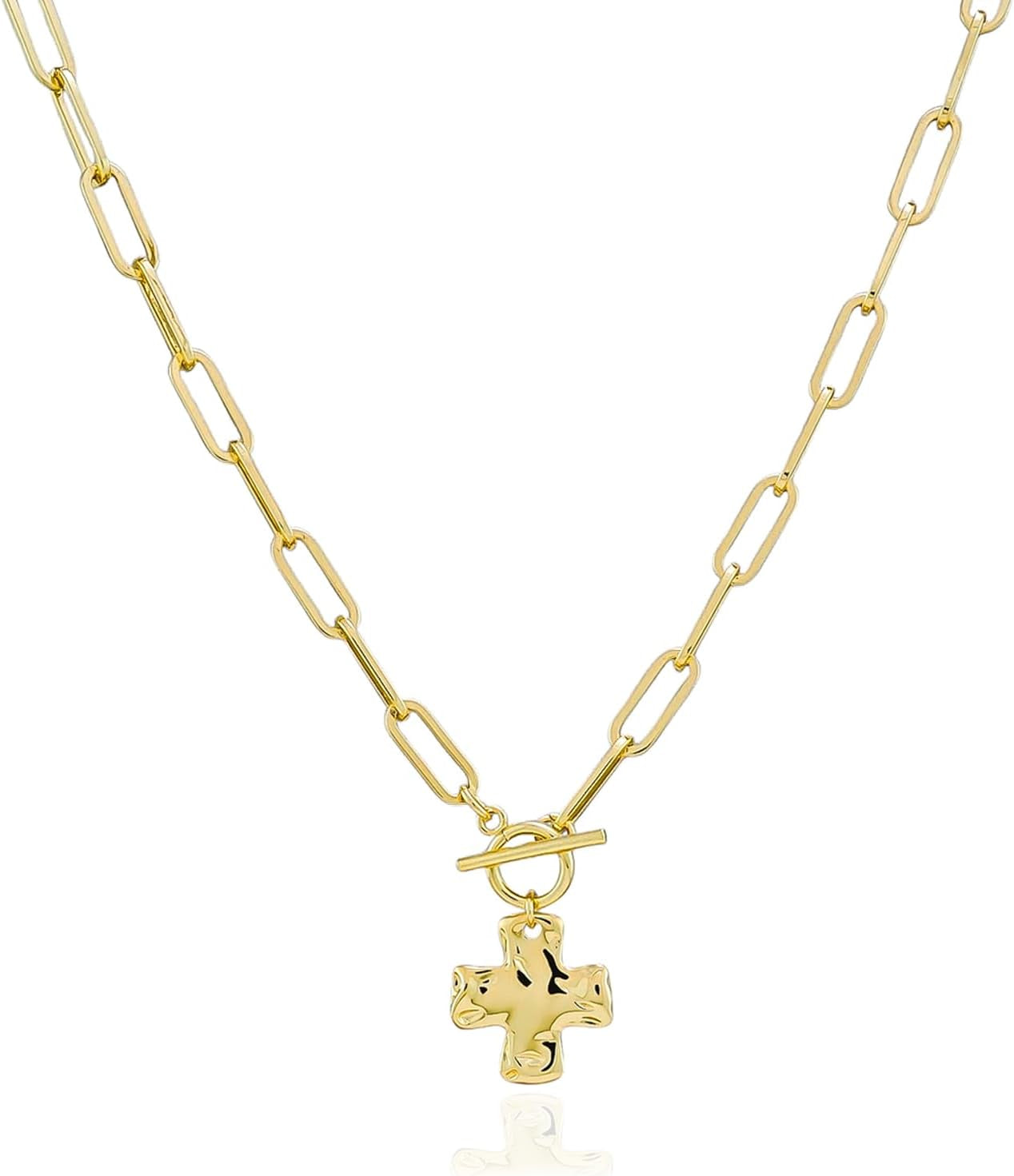Chunky Cross Necklace for Women Trendy Gold Silver Layered Statement Cross Pendant Charm Necklace Vintage Paperclip Herringbone Snake Choker Chain Costume Jewelry Set Gift Non Tarnish