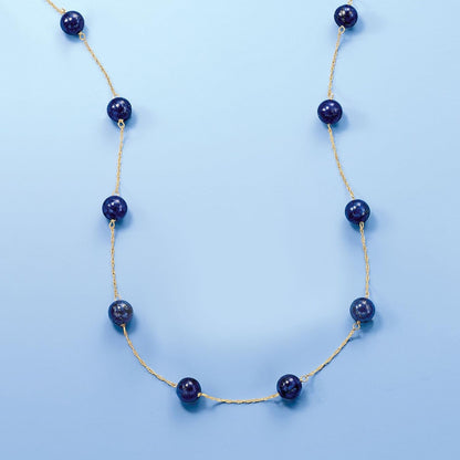 8Mm Gemstone Bead Station Necklace in 14Kt Yellow Gold
