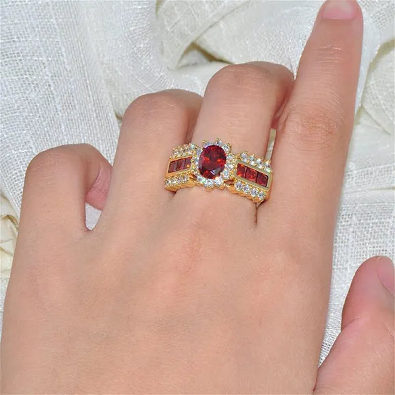 HOT Brand  Fashion Oval Cut Blue Sapphire&Red Ruby Wedding Ring 18k White Gold Jewlry for Women